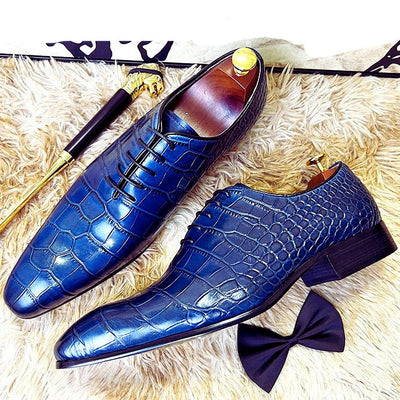 Men's Dress Shoes Blue Crocodile Print Leather Handmade