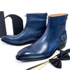 Blue Ankle Boots Zipper Mid-Calf Genuine Leather For Men