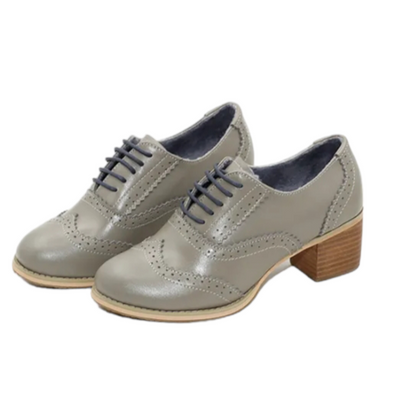 Oxford Shoes Thick Heels Genuine Leather For Lady