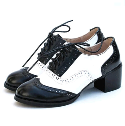 Oxford Shoes Thick Heels Genuine Leather For Lady