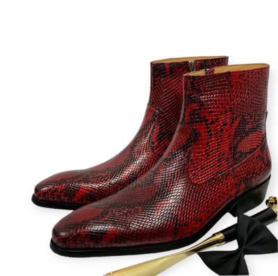 Ankle Boots Red Black Basic Boots Genuine Leather For Men