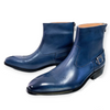 Men's Ankle Boots Zipper Mid-Calf Slip On Blue Leather