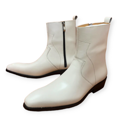 Ankle Boots White Black Boots  Leather For Men