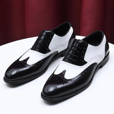 Men's Oxford Shoes Black White Leather Handmade