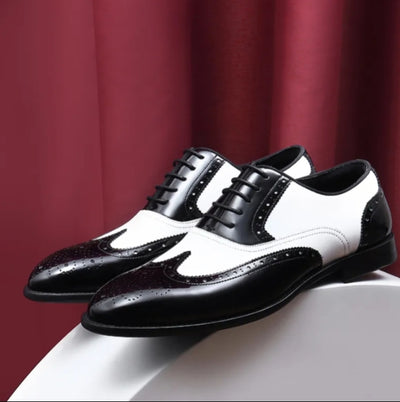 Oxford Shoes Black White Leather Handmade For Male