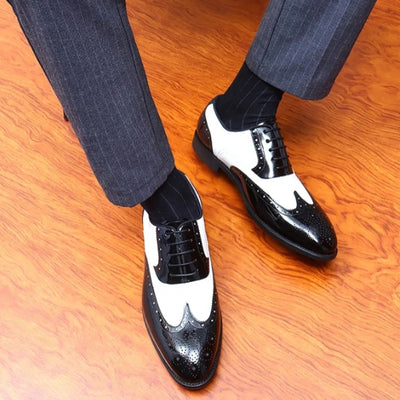 Oxford Shoes Black White Leather Handmade For Male