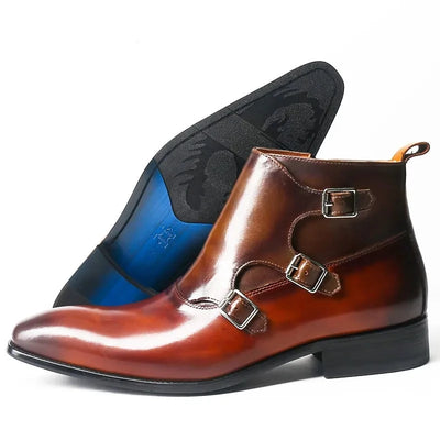 Ankle Boots Three Double Buckle Strap CowLeather For Men