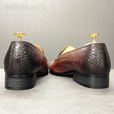 Men's Dress Shoe Snake Print Slip On Leather Handmade