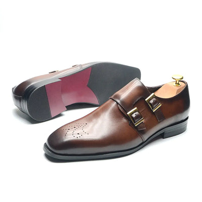 Dress Shoes Genuine Leather Monk Strap Italian Style For Men