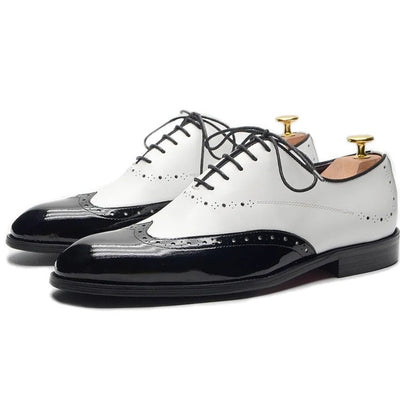 Oxfords Shoes for Men White Black Real Cow Patent