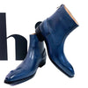 Blue Ankle Boots Zipper Mid-Calf Genuine Leather For Men