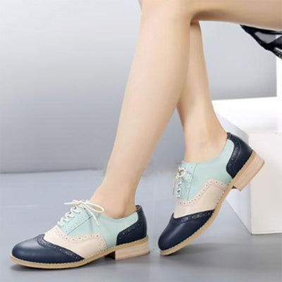 Vintage Genuine Leather Oxfords Shoes For Women