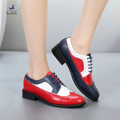 Lady Shoes Mixed Colors Genuine Leather Handmade Oxford Style