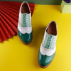 Ladie's Oxford Shoes Green White Shoes Leather Handmade
