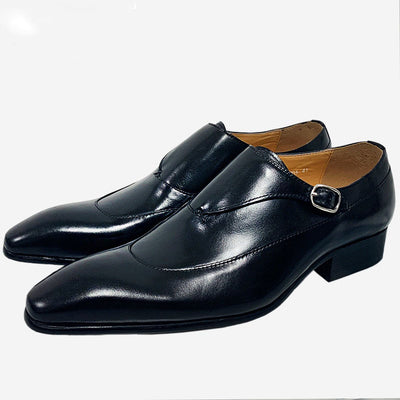 Men's Black Shoes Dress Monk Strap Genuine Leather Handmade
