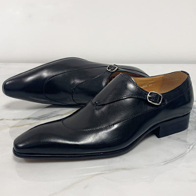 Men's Black Shoes Dress Monk Strap Genuine Leather Handmade