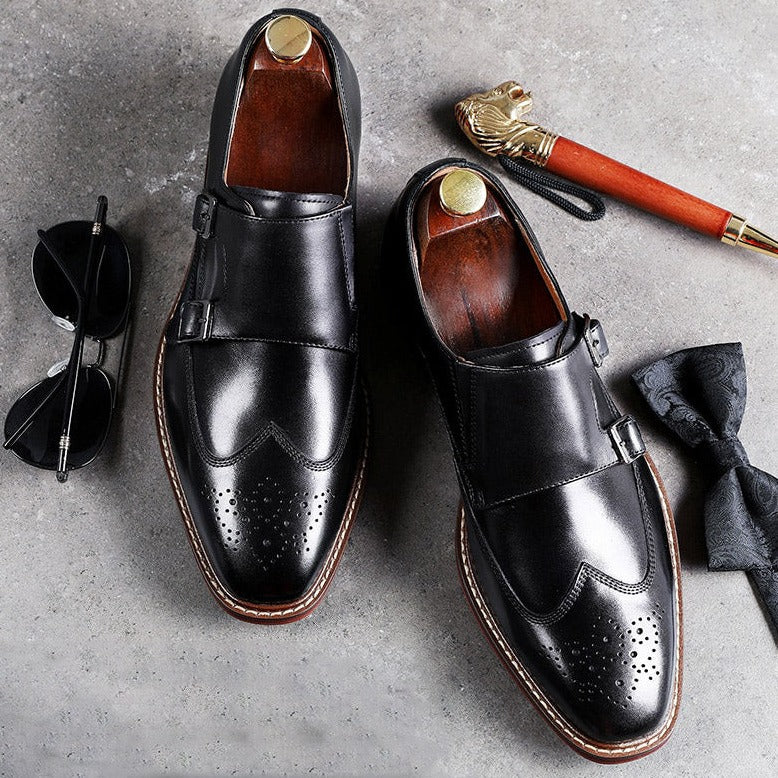 Dress Shoes Double Monk Strap Leather Handmade for Men
