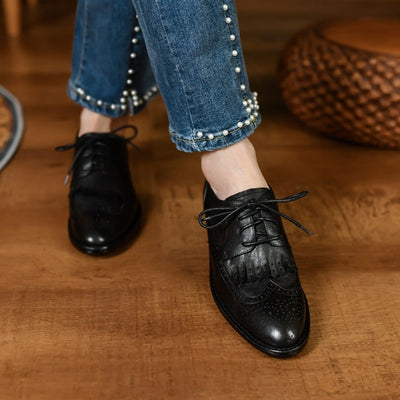 Brogue Shoes Cow Leather Oxford Casual Shoes Handmade For Ladies
