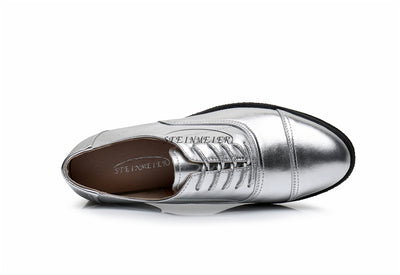 Women Leather Vintage Flats Shoes Gold Silver