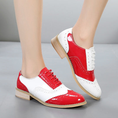 Red White Shoes Genuine Leather Handmade For Women