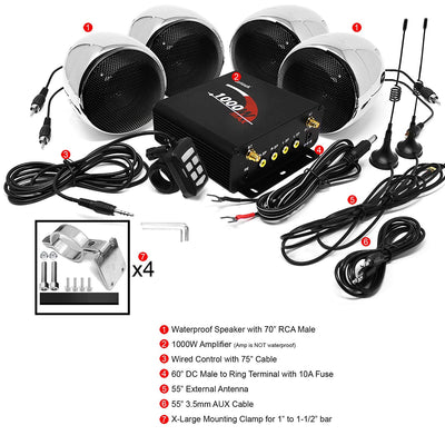 Motorcycle Bluetooth Speakers Audio 4 Channel 1000W