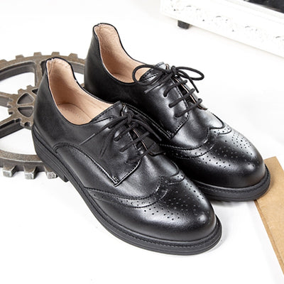 Women Oxford Black Shoes Genuine Leather Handmade