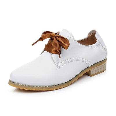 Genuine Leather Casual Flats Lady Shoes Black White