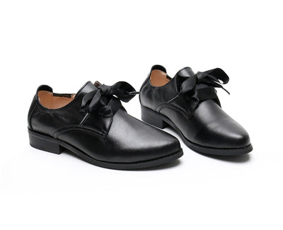 Genuine Leather Casual Flats Lady Shoes Black White