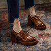 Women's Thick Heels Brogues Oxford  Shoes Leather Handmade
