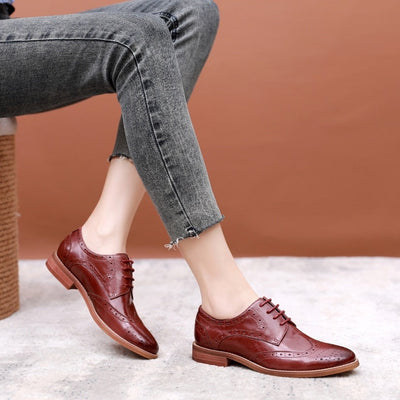 Oxford Shoes Vintage Leather Handmade Casual Shoes For Ladies