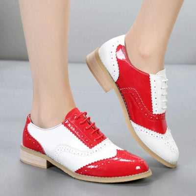 Oxford Shoes Genuine Leather Mixed Colors Handmade For Lady